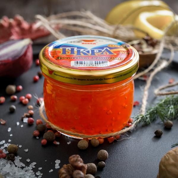 Икра лососевых стеклянная банка 90 гр.